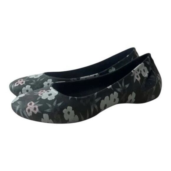 Crocs Womens Flats Size 5 Slip On Black Floral Ballet Shoes Comfort Water Shoes - Picture 11 of 11